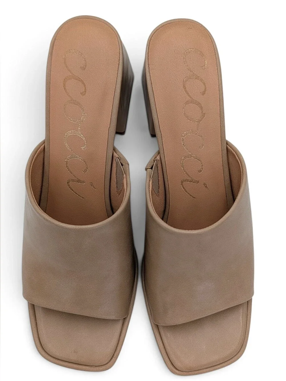 CCOCCI Sz 8.5 Doris Natural/Taupe Platform Heeled Sandals Y2K Block Heels